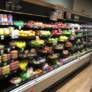 Various produce inside a multi-deck cooler