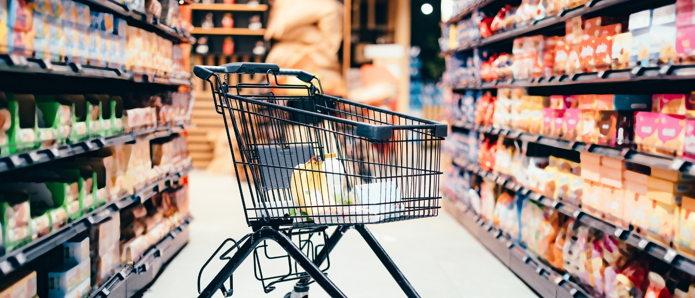 trolley and shelving in supermarket
